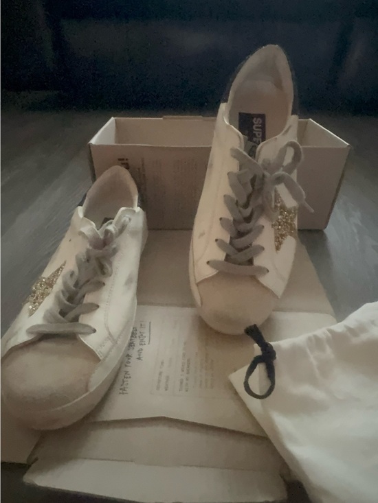 Golden Goose Shoes - Golden Goose White Low-Top Sneakers with Gold Glitter Star